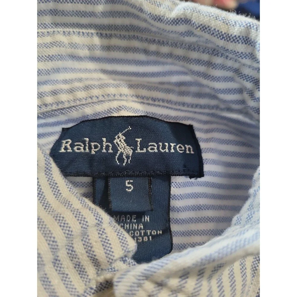 (#17) Ralph Lauren Blue White Striped Oxford Button Down Size Toddler 5 Vintage